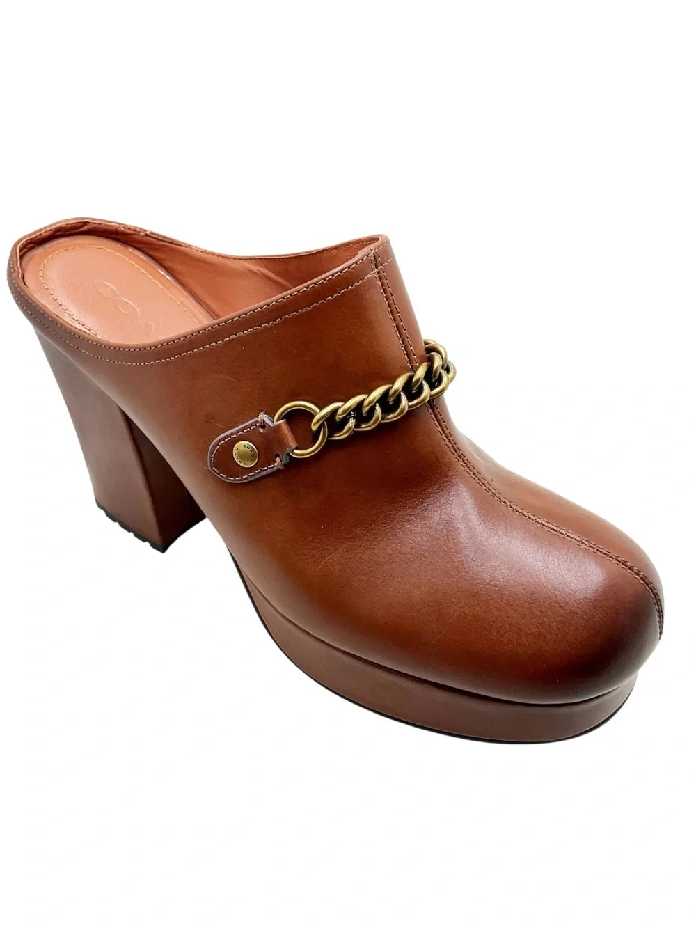 {Coach} Leather Chain-Detail Platform Mules